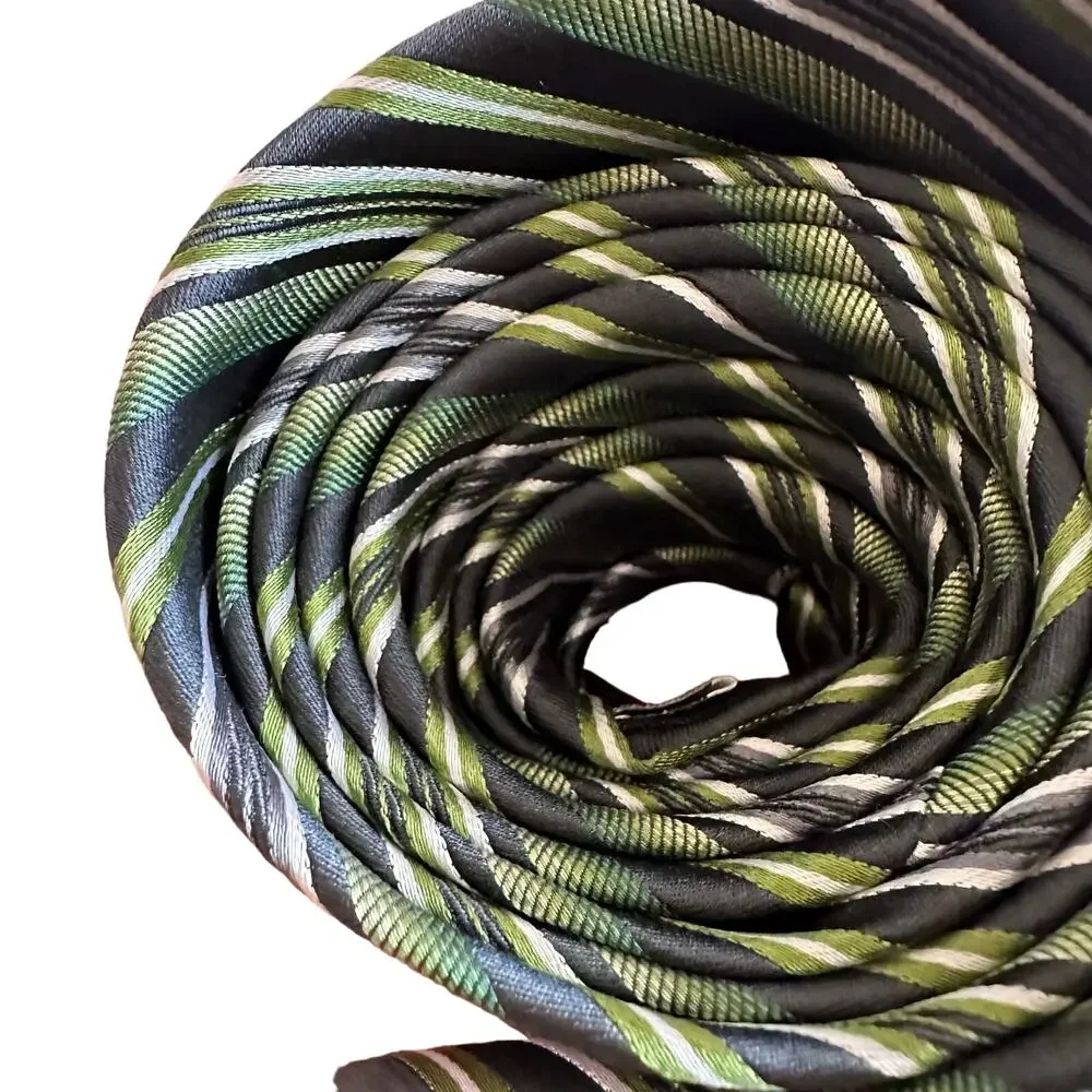 Geoffrey Beene | Men's Tie 100% Silk Green Grey White Striped